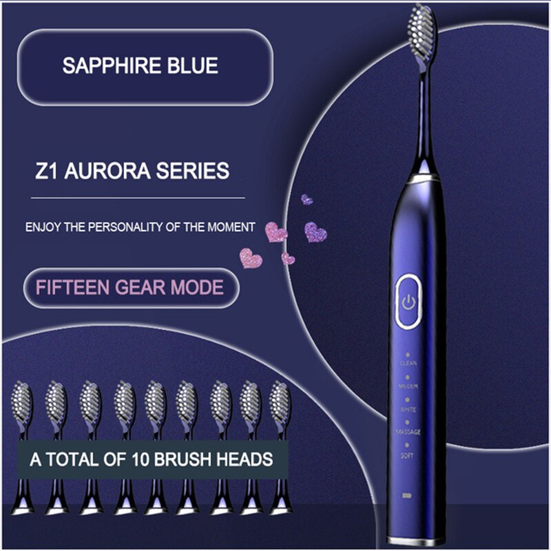 VIP Ultrasonic Sonic Electric Toothbrush 10 Mode USB Rechargeable Electronic Tooth Brush Waterproof Teeth Whitening Dental Brush: Red