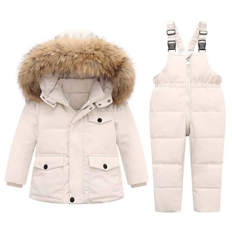 Kinderen Donsjack Pak Baby Jongens En Meisjes Overalls 1-5 Jaar Eendendons Waterdichte Jas Jas Kinderen + Bib Pant Snowsuit: White / 110cm