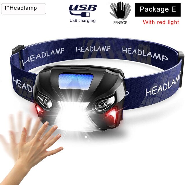 LED Scheinwerfer Motion Sensor Scheinwerfer USB Aufladbare Wasserdichte Scheinwerfer Scheinwerfer Camping Kopf Vorder Licht mit Batterie: package E