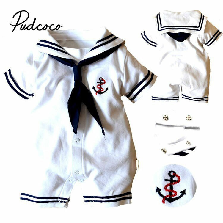 Sailor Kraag Korte Mouwen Baby Boy Romper Jumpsuit