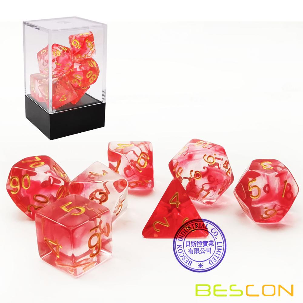 Bescon Crystal Blue 7-pc Poly Dobbelstenen Set, Bescon Polyhedral RPG Dobbelstenen Set Crystal Blue, Blush, Gras, paars, Zwart, Roze Cloud