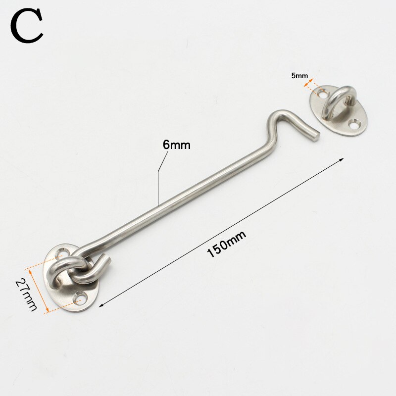 Door Bolt Stainless Steel Window Sliding Door Latch Cabin Hook And Eye Latch Lock Shed Gate Door Catch Silent Holder: 3