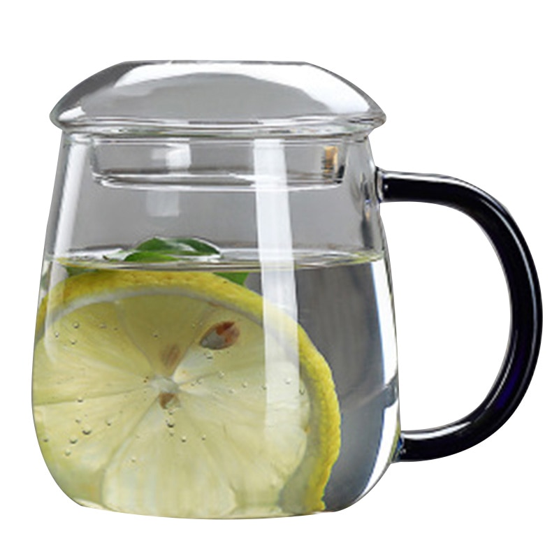 Borosilikat värmebeständig stor glaskopp med handtag dammtätt lock kontor tekopp tb
