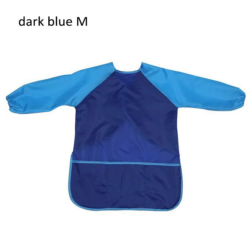 Unisex Waterproof Art Aprons Smock Nylon Long Sleeve Kids Painting Shirt Paint Apron Girl Boy School Painting Accessory: dark blue M