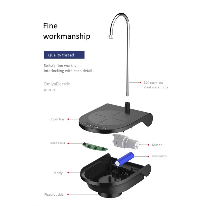 Bottled Water Pumping USB Rechargeable Water Dispenser Household Electric Pure Bucket Water Pressure Wireless Water Pump White