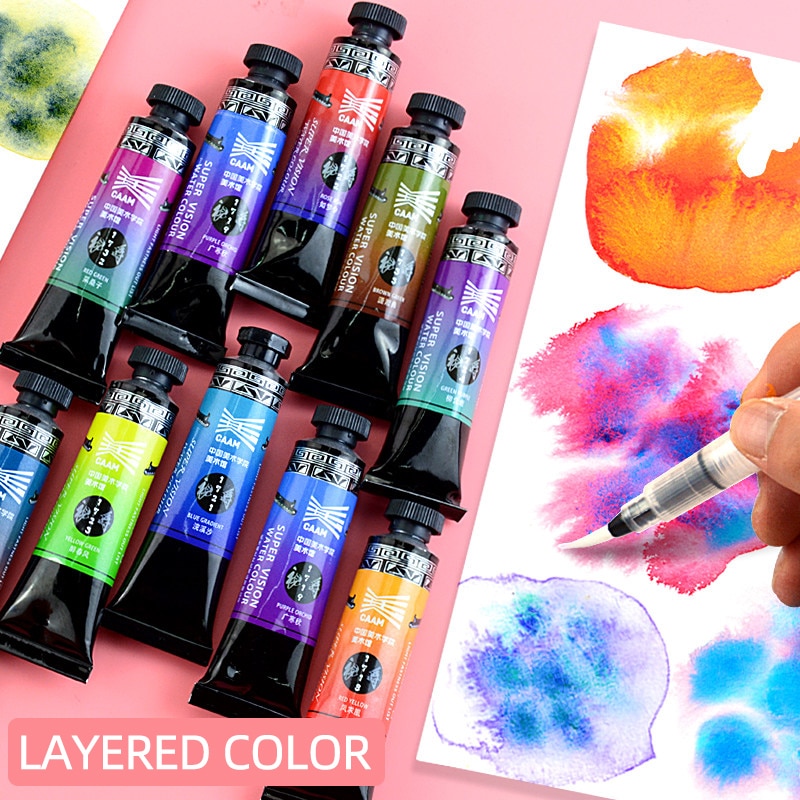 Super vision akvarel pigment, lagdelt farve akvarel maling 15ml,  kunstners akvarel maling 10 farver