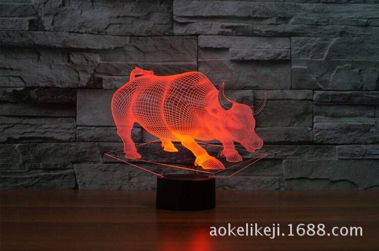 Bull Model 3D LED Light Hologram Illusions 7 Colors Change Decor Lamp Best Night Light for Home Deco 3417