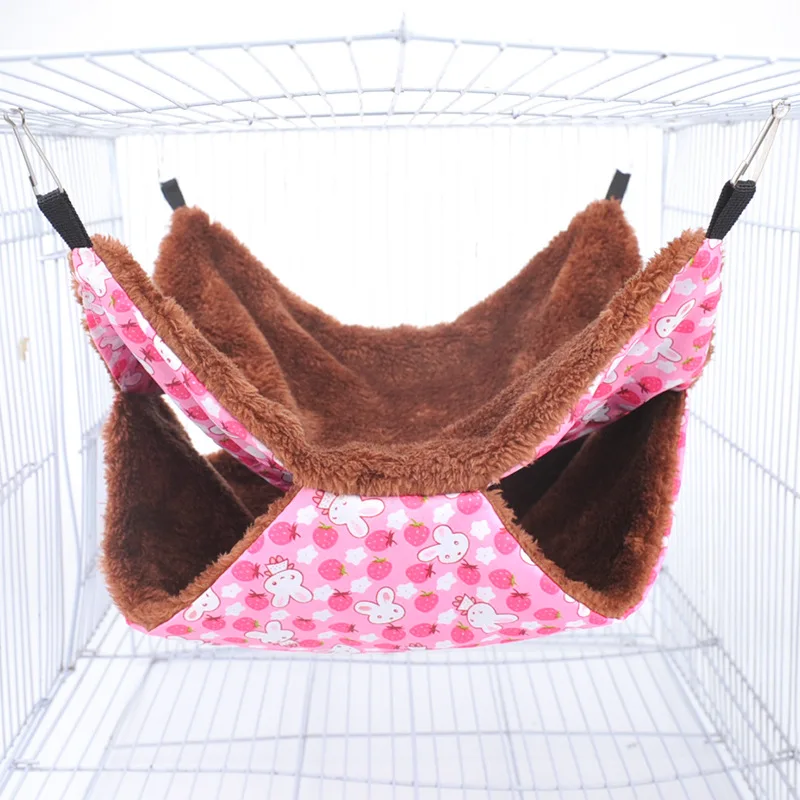 Hamaca de felpa de doble capa para mascotas, cama colgante cálida para hámster, hurón, cama colgante para gatos, roedores, hamaca, suministros para mascotas: Negro
