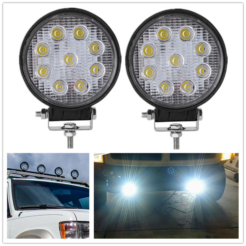 2 STUKS Ronde LED Spotlight 27W LED Bar Spot 24V 12V Werk Licht Lamp Mist LED Rijden lichten SUV 9led Werklampen Voor Tractoren