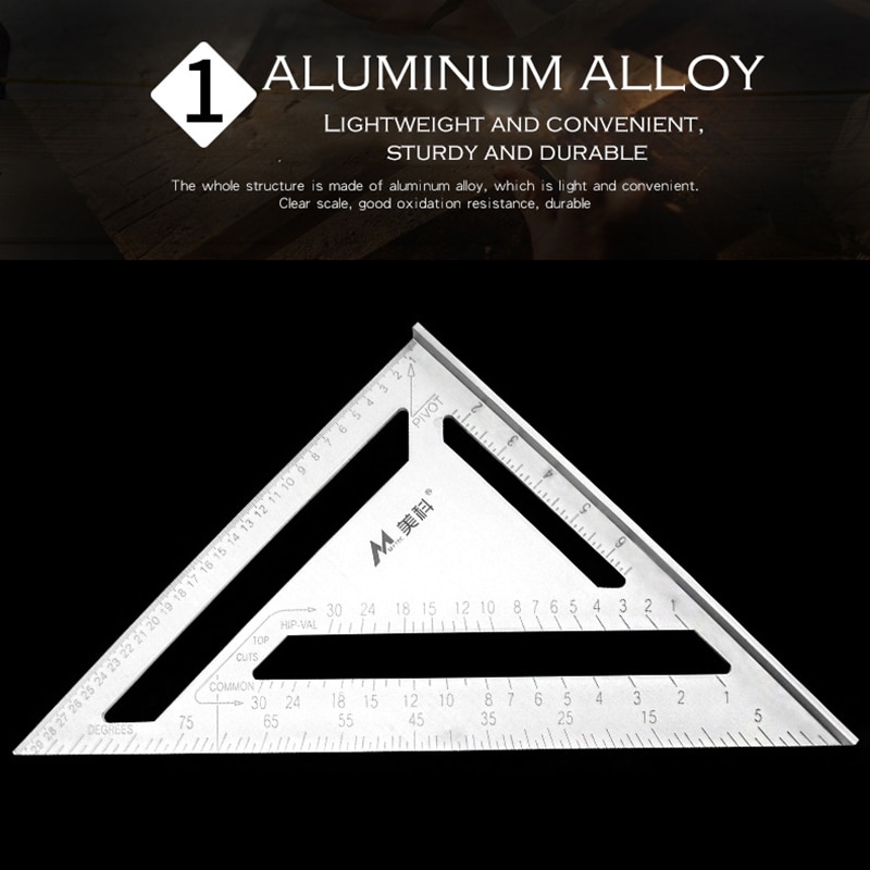 7'' Angle Protractor Aluminum Alloy Speed Square Measuring Ruler Miter For Framing Building Carpenter Measuring Tools