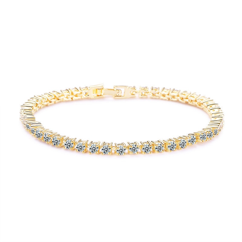 Guld sølv farve 3mm cubic zirconia 18cm tennisbangle armbånd til kvinder bryllup luksus jul smykker  s4776