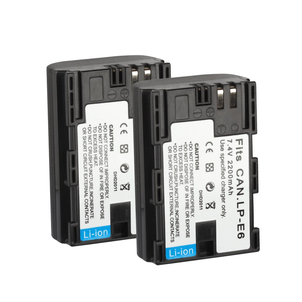 Lp -e6 lpe 6 lp e6 batteri 2200 mah för canon eos 5ds 5d 6d 7d 60d 60da eos 70d mark ii mark iii 80d xc10 dslr kamerabatterier: 2 batterier