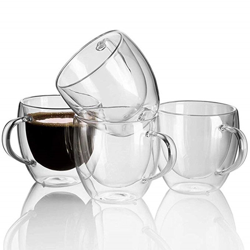 Gobelet Double paroi résistant à la chaleur | 1/2/4 pièces, transparent, thé fait main, boisson, tasses de boisson saines, tasses à café isolées: 4pcs 250ml