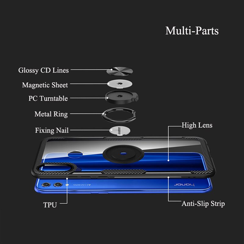 Huawei P30 Lite Case Cover Luxe Transparante PC + Carbon Fiber Volledige Bescherming Ring Magnetisme Shell sFor Huawei P30 Coque funda