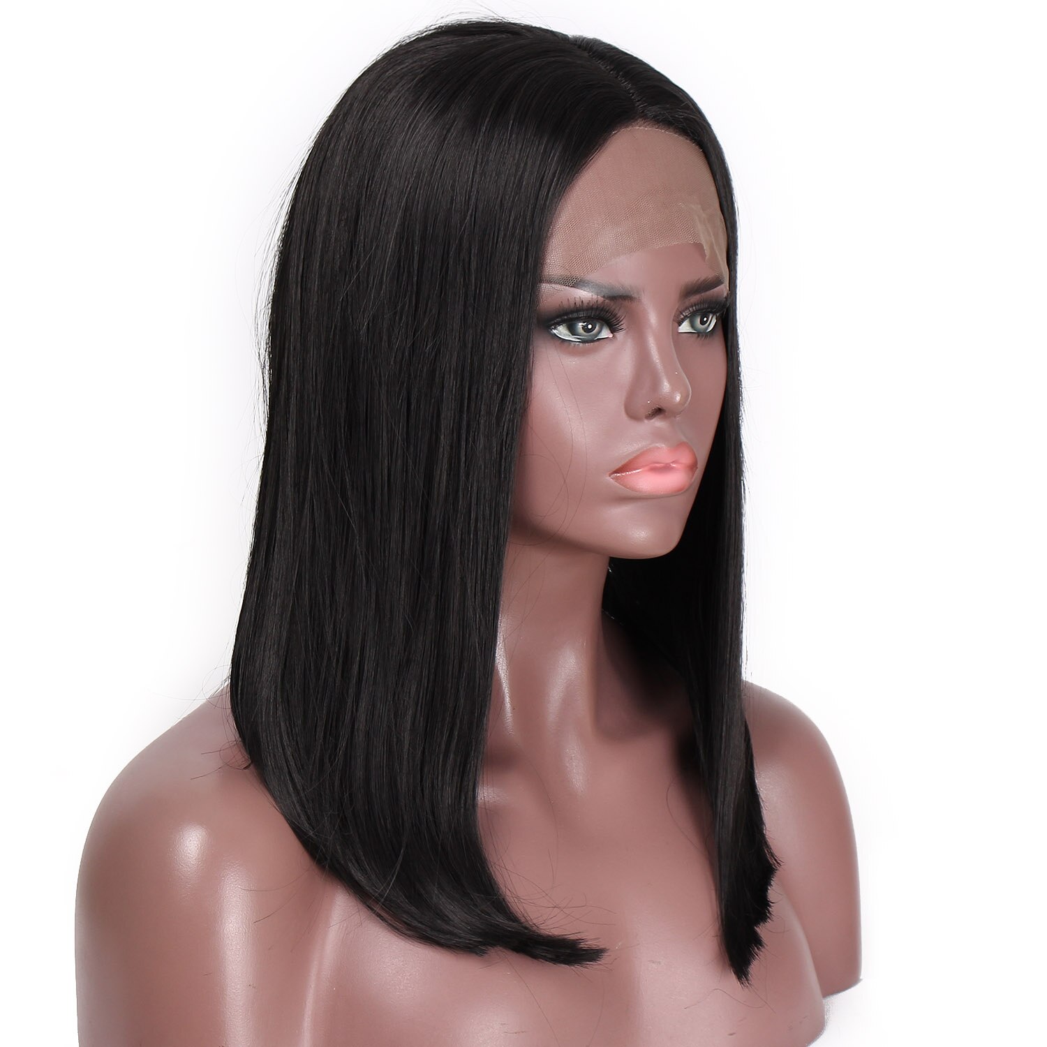 Stamped Glorious 14inches Middle Part Straight Wig Lace Front Wig Black Hair Heat Resistant Synthetic Wigs for Black Women