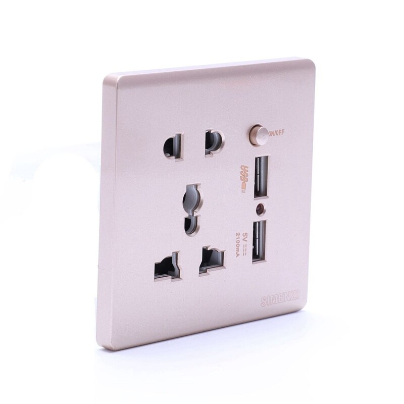 Wall Electrical 10A Universal Plug Faceplate Socket Double 2 USB Outlets Ports Switch For Mobilephone Charging Electrical Socket