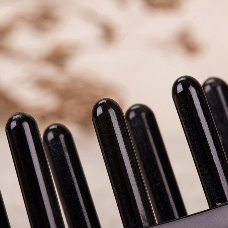 Portable Double-Row Wide Teeth Comb Anti-Static Black Horn Combs Head Comb