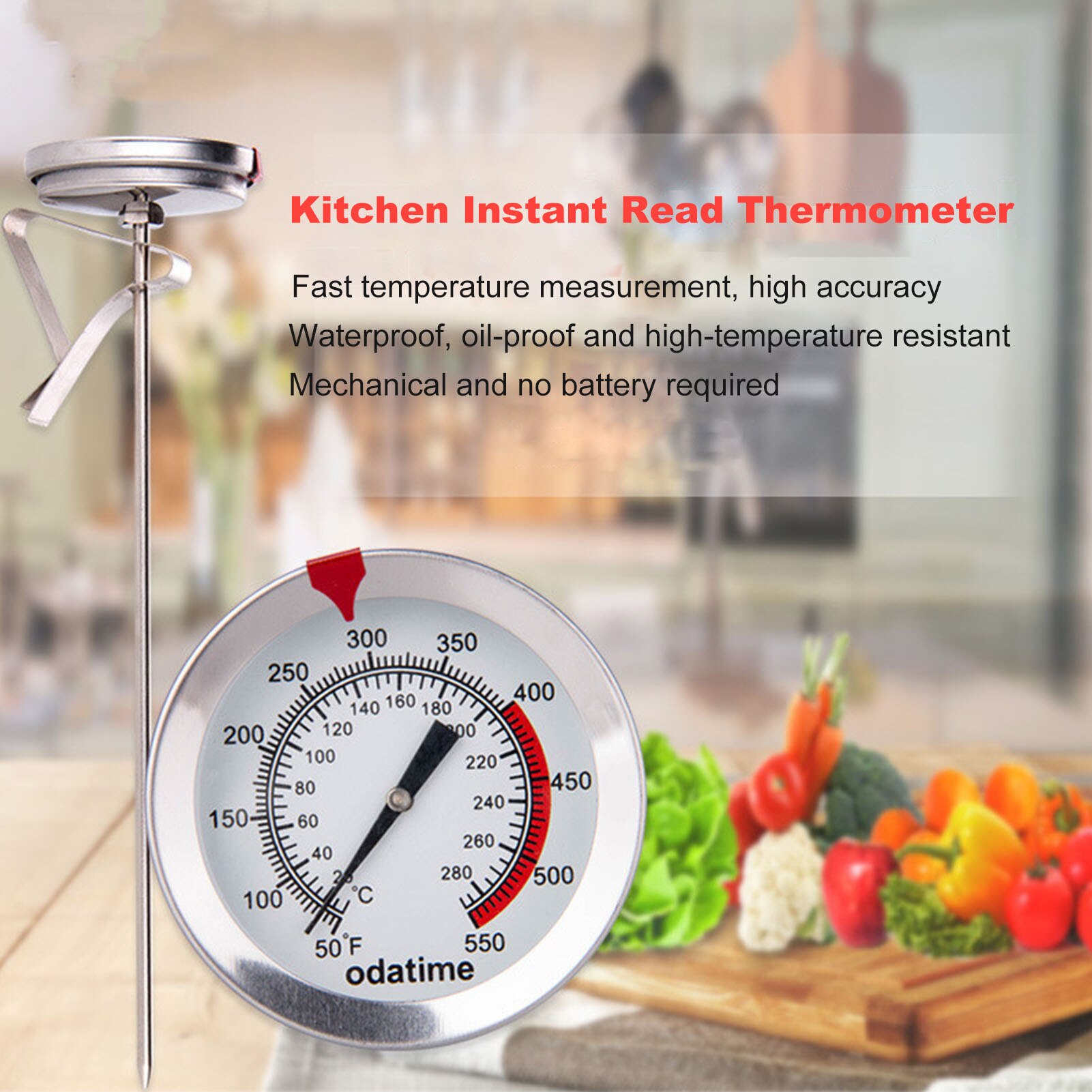 Probe Type Instant Reading Meat Thermometer Long Handle Barbecue Frying Thermometer With Fixing Clip Kitchen Cooking Baking