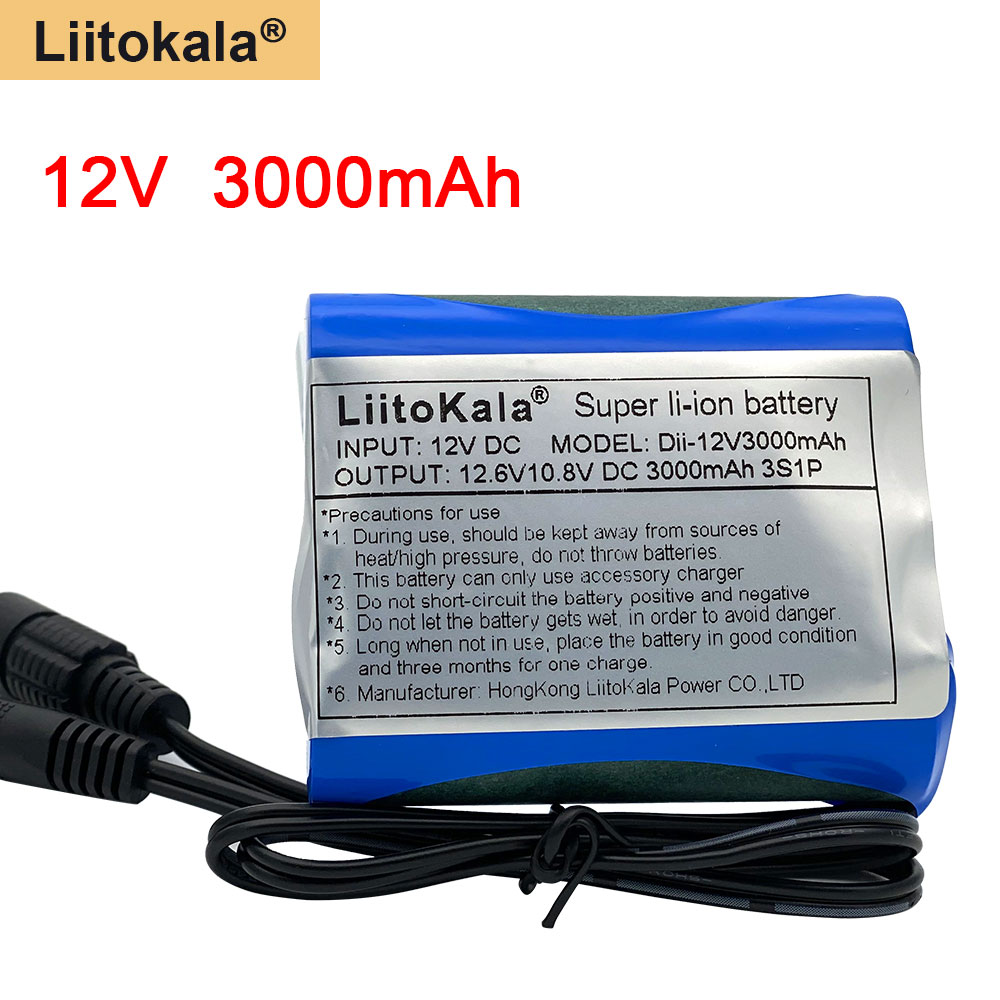 Liitokala 12V 3000Mah Batterij 18650 Li-Ion Oplaadbare Lithium Batterijen Voor Cctv Camera 3A Batterijen