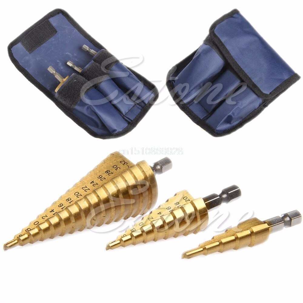 3Pcs Drill Bit Set Steel Titanium Nitride Coated Step Drill Bit Quick Change 1/4" Shank