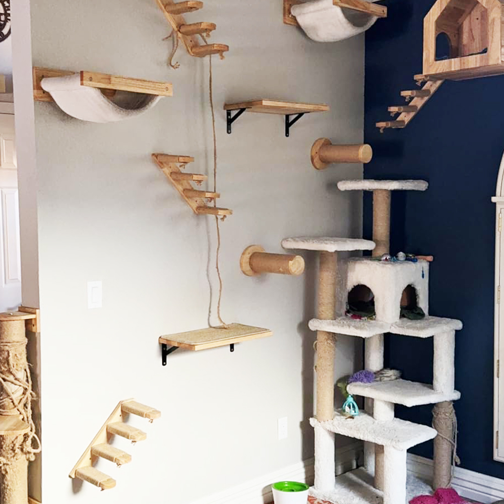 Cat climbing rope cat rack solid wood cat climbing rack sky-high rope large cat rope ladder wall-mounted cat jumping platform