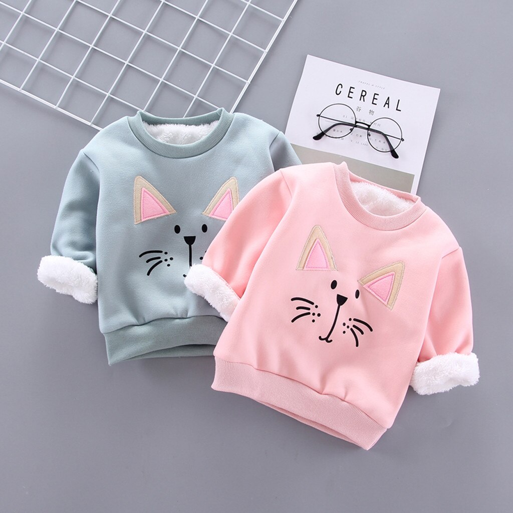 Kids Peuter Baby Jongens Meisjes Warme Dikke Fleece Cartoon Sweatshirt Trui Tops Warme Kleding Winter kinderen Jas Trui