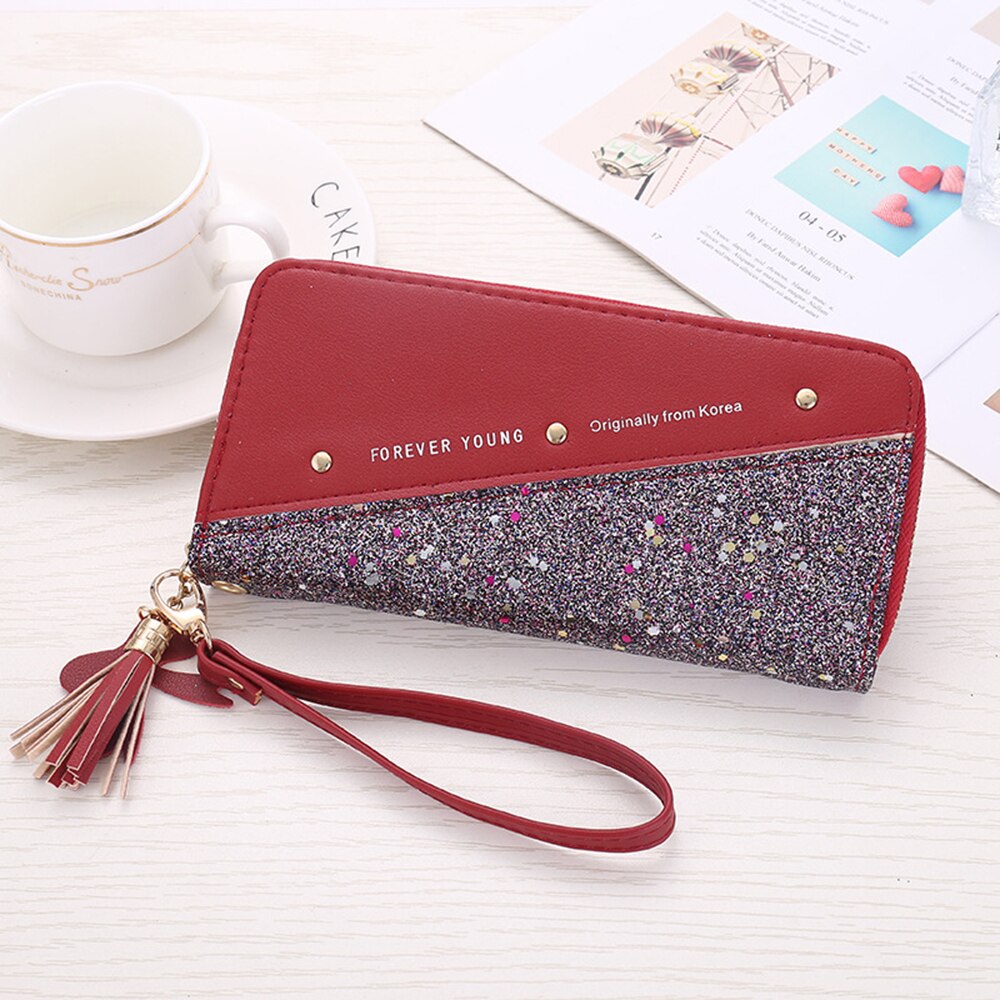 Lovertjes Patchwork Glitter Wallet Voor Vrouwen Lange Pu Lederen Portemonnee Clutch Vrouwelijke Grote Capcity Portefeuilles