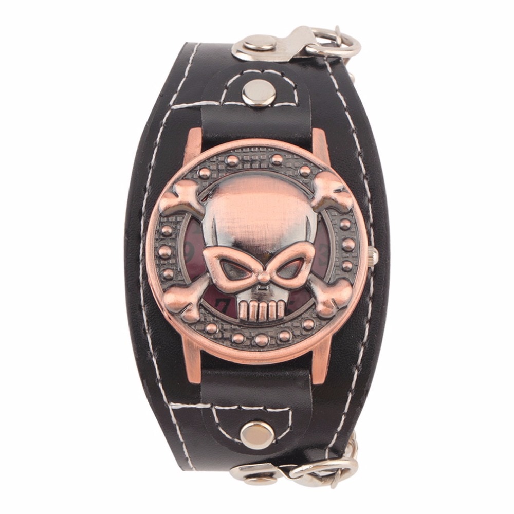 Schedel Cover Quartz Horloge Voor Mannen Vrouwen Pu Lederen Horloges Armband Horloge Heren Biker Metalen Horloges Voor Cool