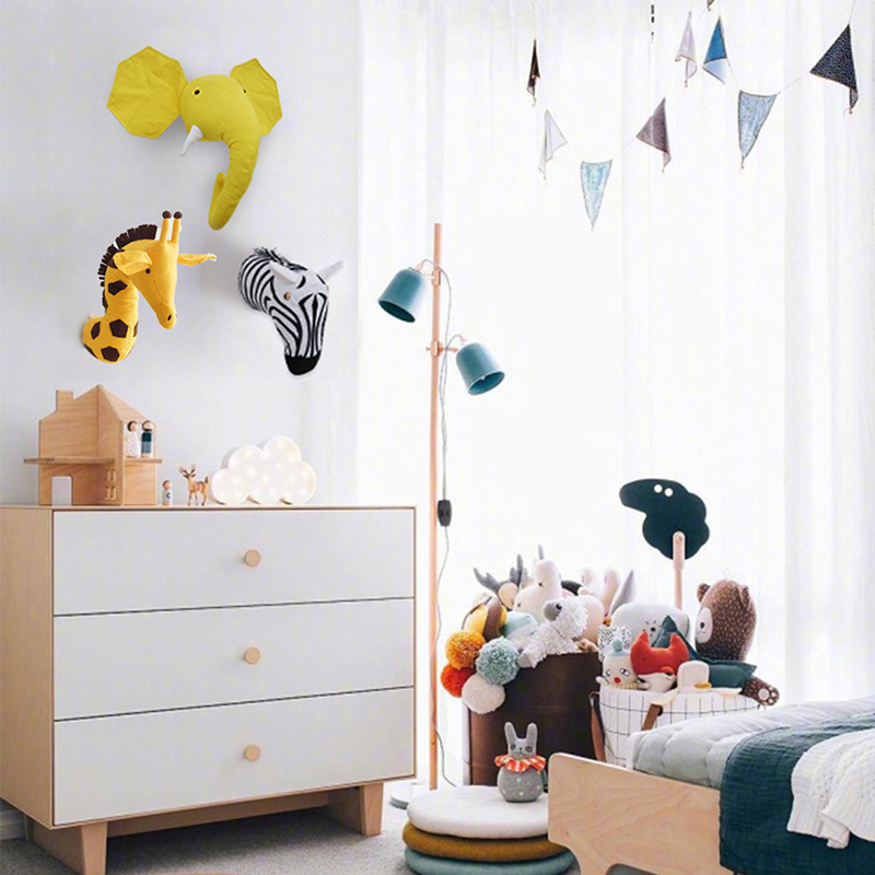 Baby børnehave 3d vægdekoration monteret kawaii fyldt elefant / giraf / zebra væghængende legetøj børneværelse dekor jul