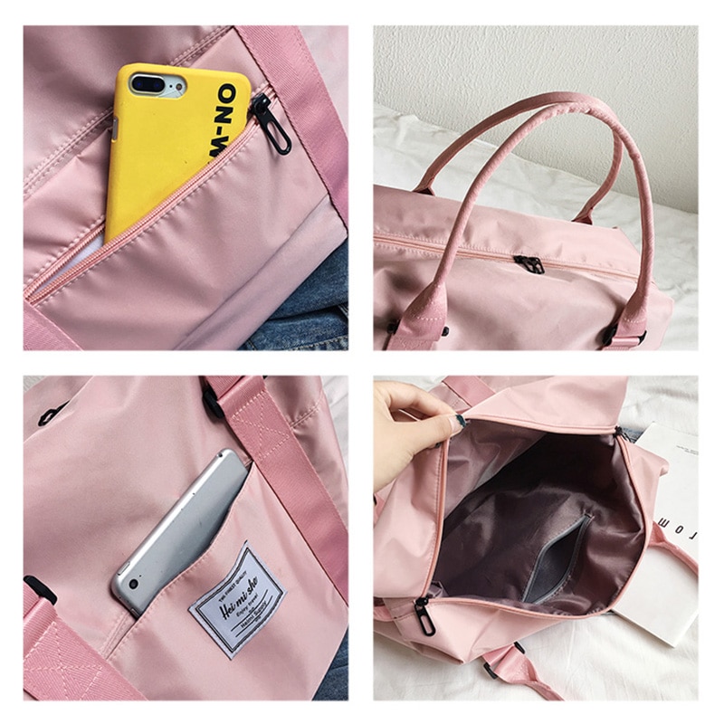 Bolsa de viagem estilo oxford rosa, de ombro grande, para o fim de semana bolsa