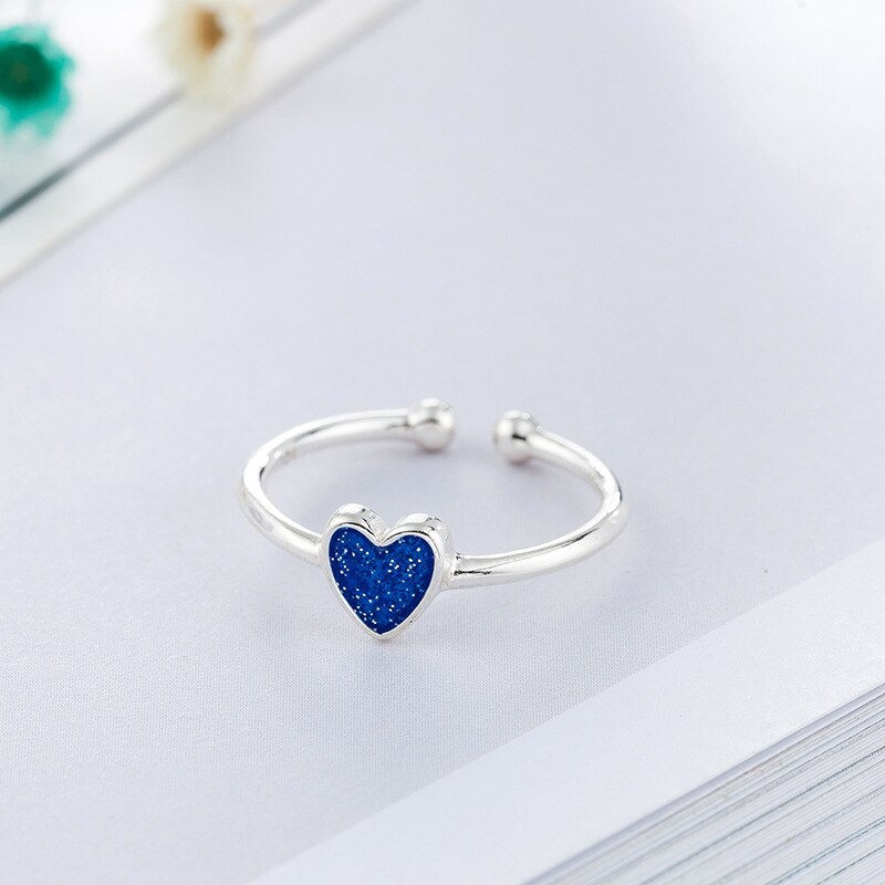 Persoonlijkheid Gothic Vintage Blauw Liefde Hart Ringen Voor Vrouwen Bridal Wedding Engagement Punk Verstelbare Antieke Ringen Rock Sieraden