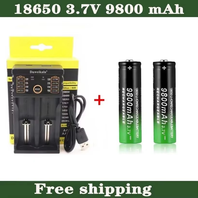 18650 Battery 3.7V 9800mAh Rechargeable Li-ion Battery with Charger - for Flashlight/Torch, Long-Lasting P