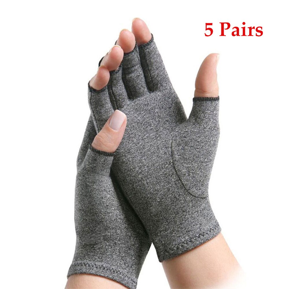 VVVIP los hombres y las mujeres de guantes para artritis dolor alivio mano guantes de medio Dedo de terapia de apoyo abierto dedo guantes: 5 Pair Gary / M