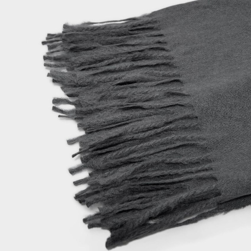 Bufanda de Cachemira de color gris con borlas para mujer, chal de lana lisa, gruesa, cálida, , invierno, novedad
