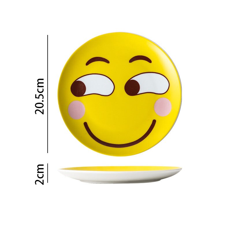Ceramic Plate Funny Cartoon Emoticons Decorative Fruit Salad Plate Home Living Room Afternoon Tea Dessert Organizer: C
