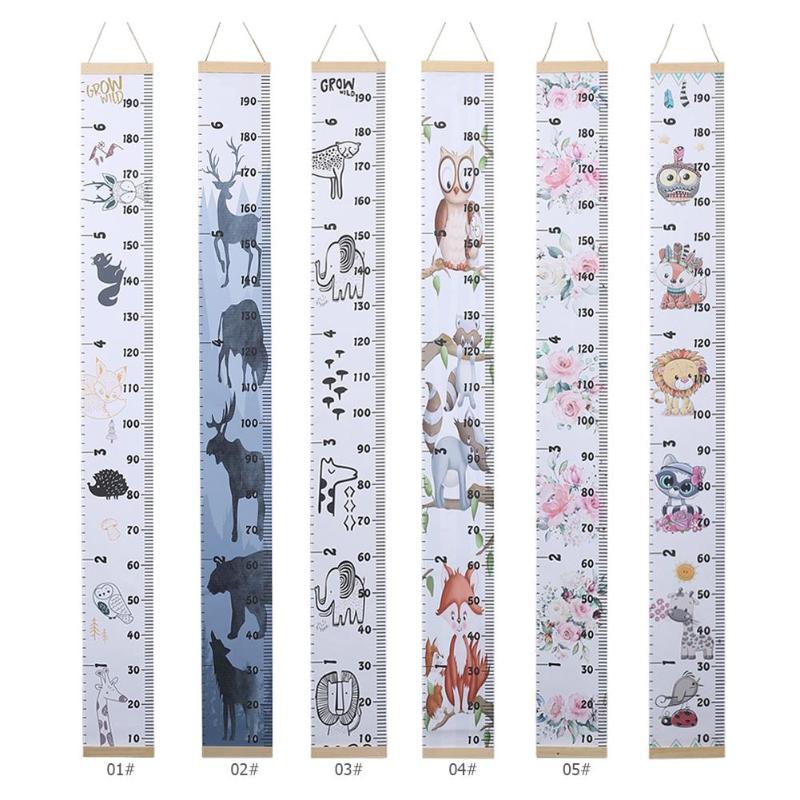 Height Measure Ruler Kids Waterproof DIY Simple Home Decorative Baby Growth Charts Canvas Hanger with Stick