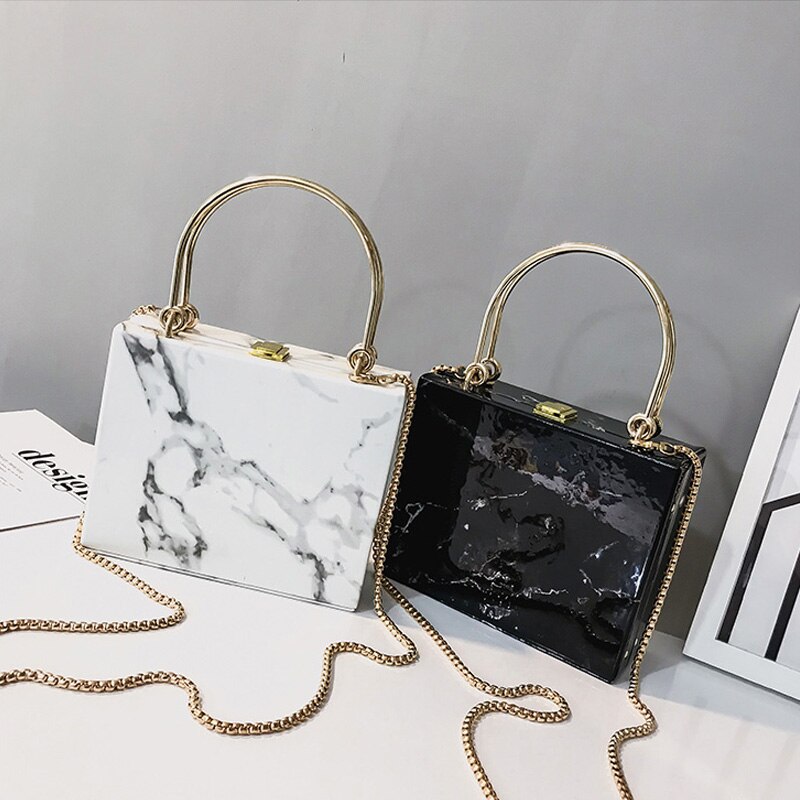 marble box women handbags chains shoulder crossbody bags luxury pu leather lady evening clutch bag female purse