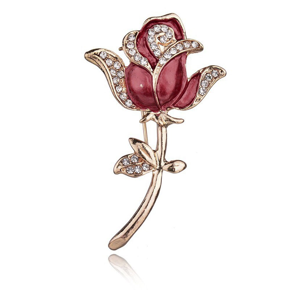 Elegent Crystal Red Rose Pins Rhinestone Bloem Broche Voor Vrouwen Kleding Accessoires Leuke Vrouwen Bruiloft Broche Sieraden