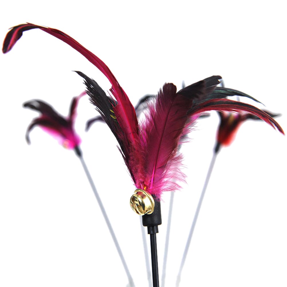 Random Color Interactive Play Pet Ball Toys Cat Feather Bell Wand Teaser Rod Bead Fun Kitten Hand Created Toy: Default Title