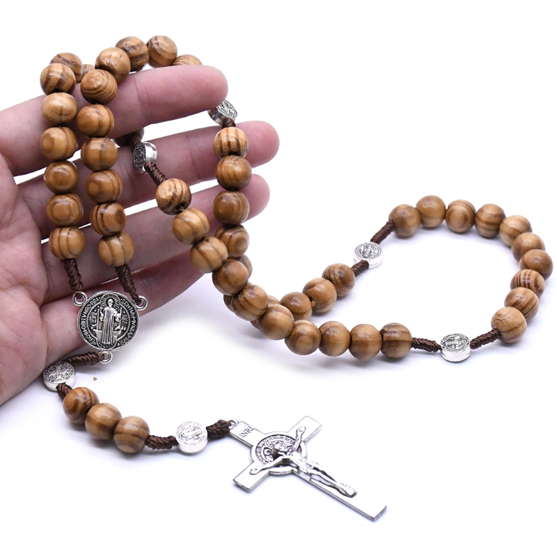 Handgemaakte Ronde Kraal Rozenkrans Ketting Voor Mannen Kruis Jezus Hanger Katholieke Religieuze Sieraden