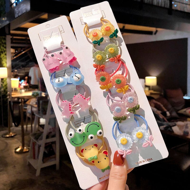 15/20 Pcs/Bag Children Cute Colors Cartoon Fresh Fruit Flower Elastic Hair Bands Girls Acrylic Rubber Bands Kid Hiar Accessories: Cartoon-20 Pcs