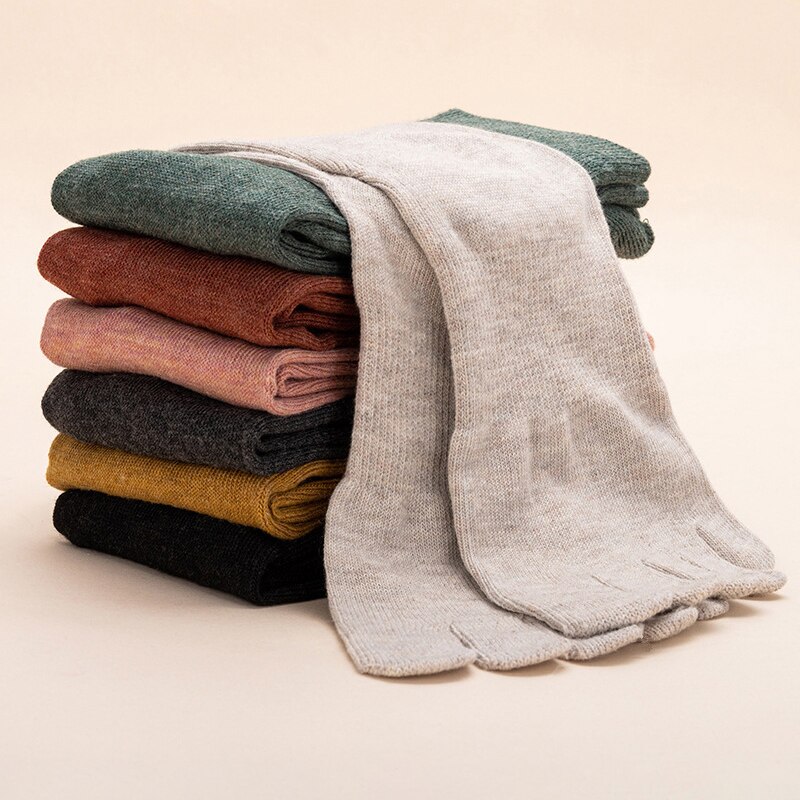 Damen-zehensocken, winter-frühlingssocken aus baumwolle, lässige japanische stil-sportsocken, wadenlang, einfarbige zehensocken