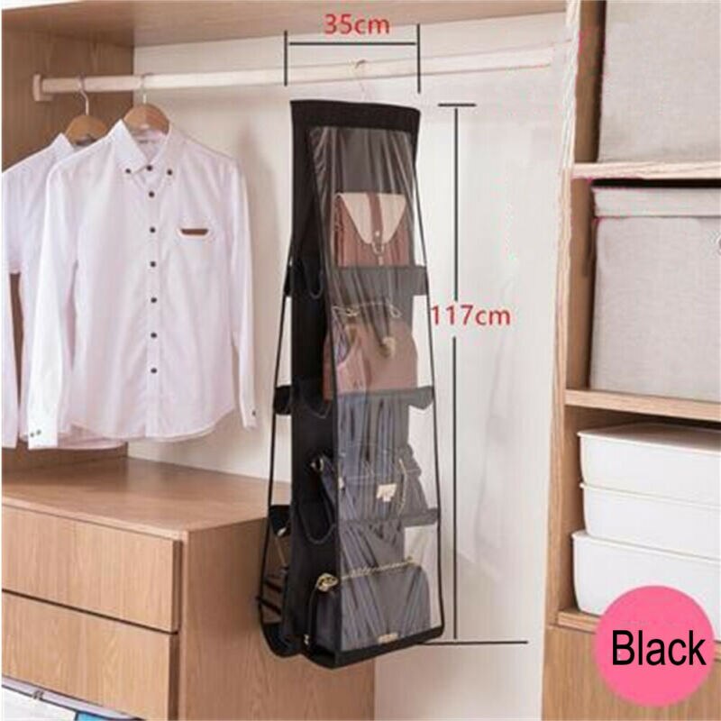 8 Pocket Folding Hanging Handbag Purse Storage Large Clear Holder Anti-dust Organizer Rack Hook Hanger