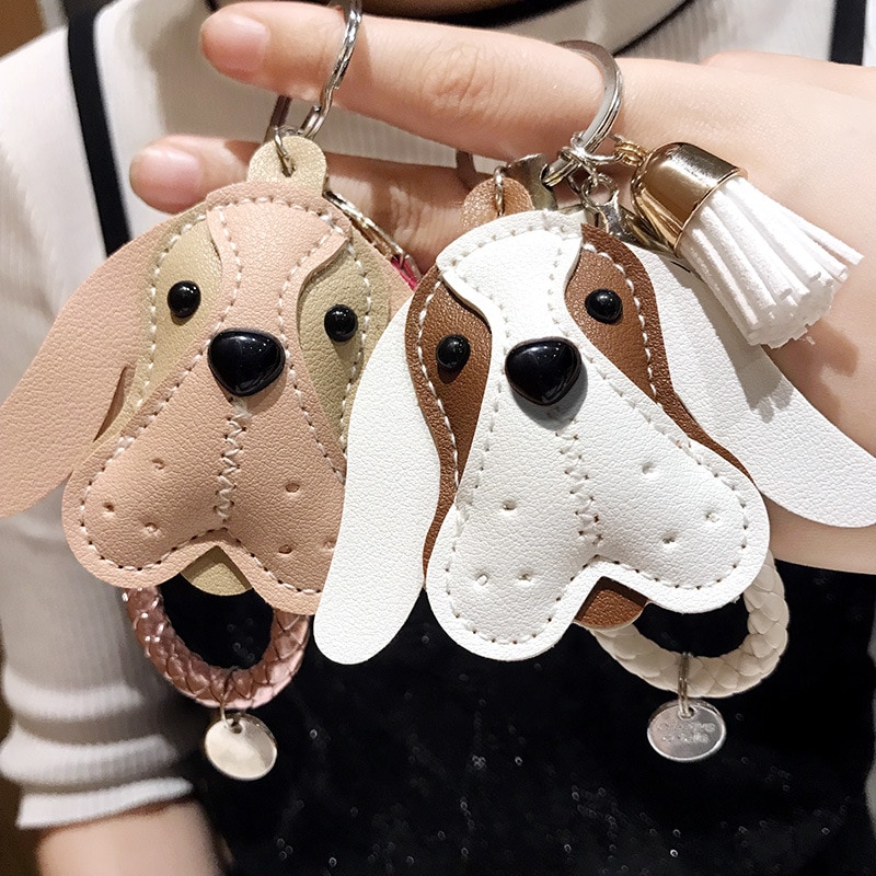 Fancy Leuke Hond Dier Sleutelhanger PU Lederen Trinket Gevlochten Touw Handgemaakte Sleutelhanger Auto Sleutelhanger Bag Hanger Charms Sleutelhanger