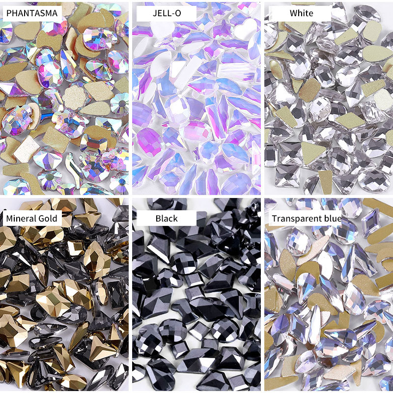 Mixed 100Pcs Nail FlatBack Super Glitter Crystal AB Rhinestone Bright Black Nail Art Rhinestones Stone DIY Manicure Decorations