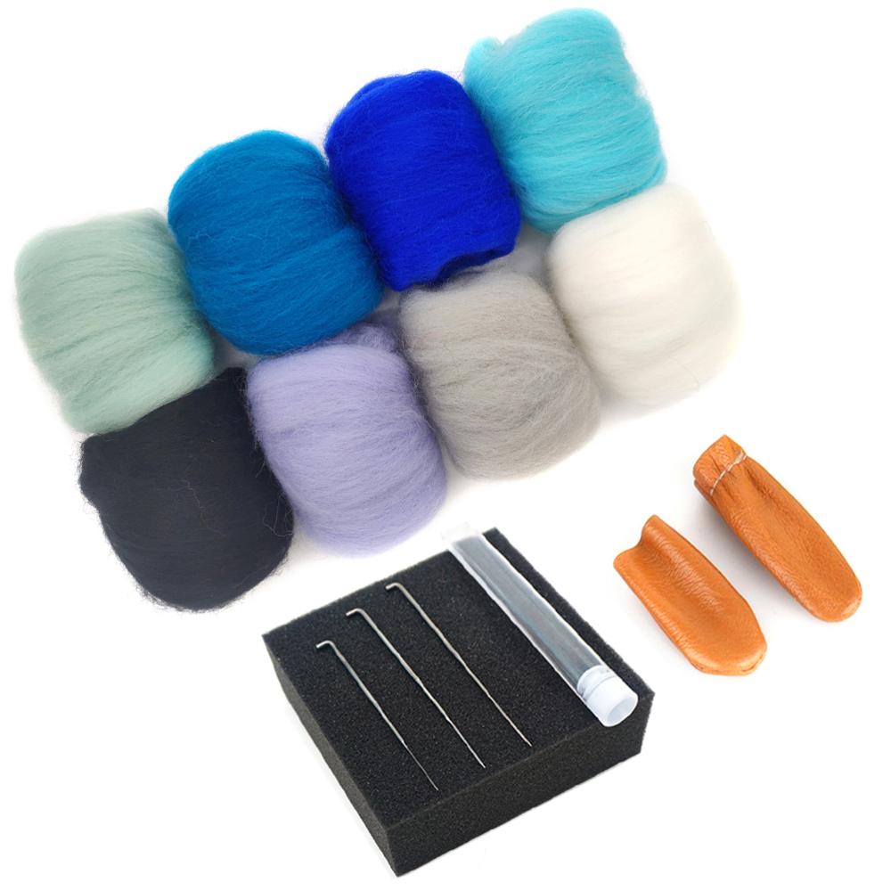 Needle Felting Kit 10g x 8 Color Total 80g Merino Eco-friendly Natural with Needle Felting Needles , Needle Felting Mat (NO.04)
