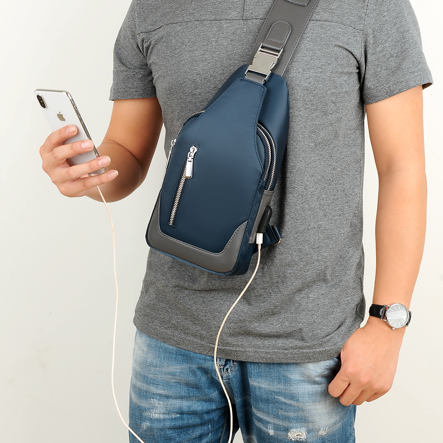 Men's Messenger bag shoulder Oxford cloth Chest Bags Crossbody Casual messenger bags Man USB charging Multifunction Handbag