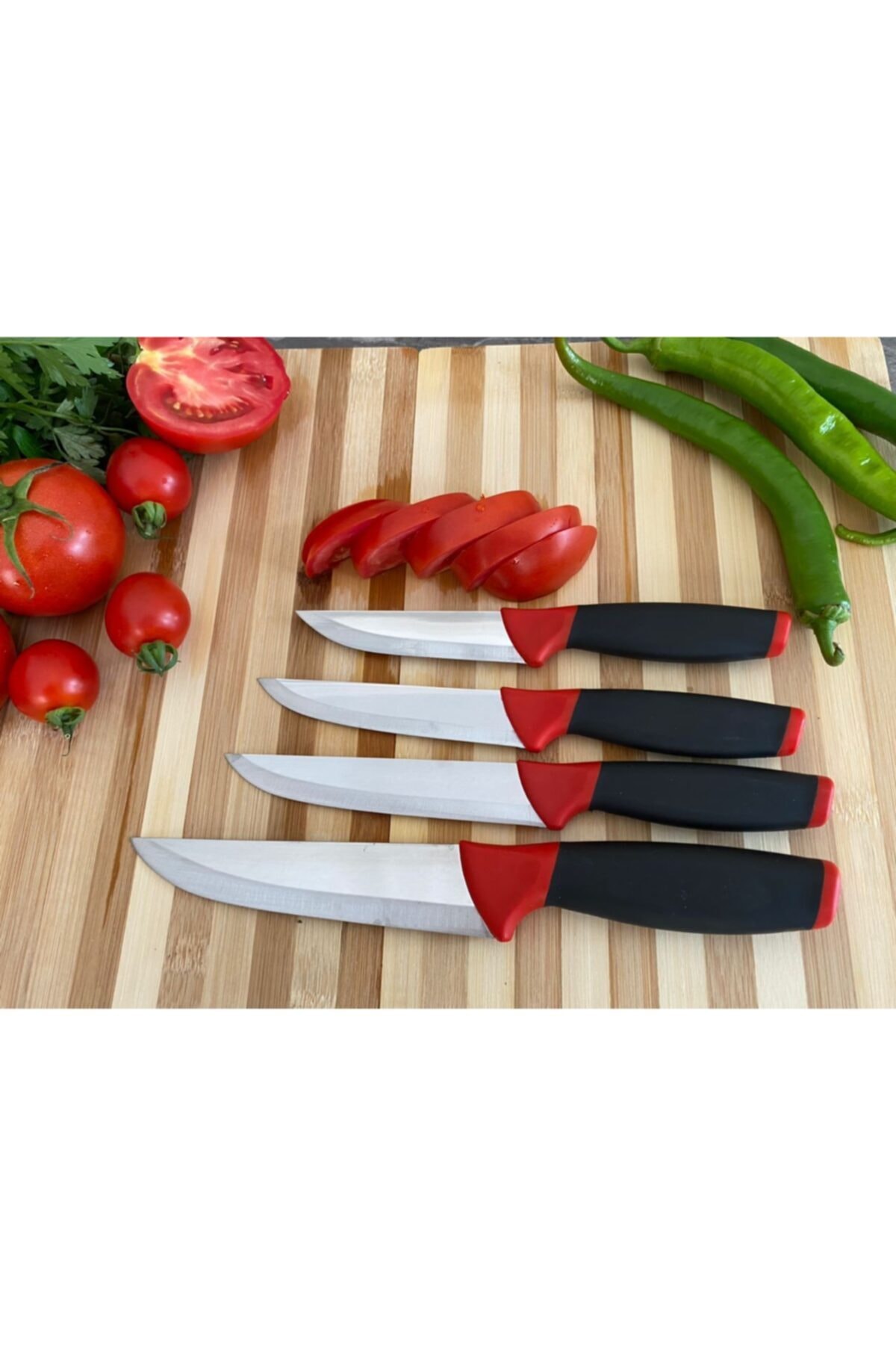 4 Piece Red And Black Handle Kitchen Knife Set Dishwasher Safe Stainless Steel Non-Slip Handle Decorative Knife Set