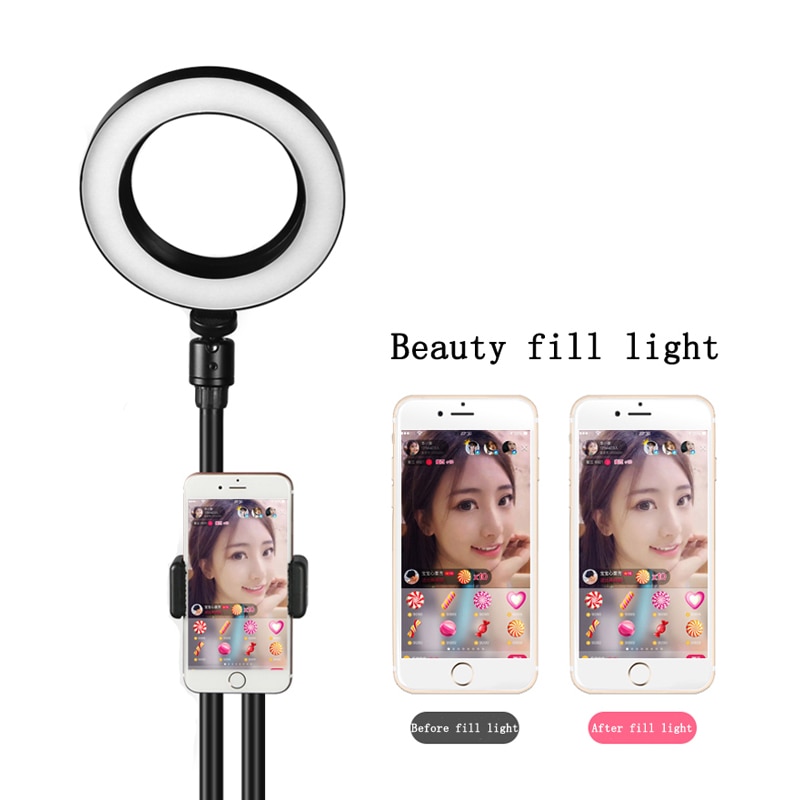 Phone Photography Beauty LED Ring Light Lamp Dimmable Adjustable Shooting Boom Arm Photo Light Studio Stand Tripod Holder Kit