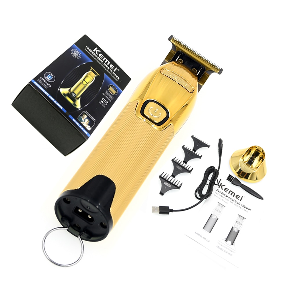 Kemei Gold Cordless Electric Clipper 0.1mm T Blade Beard Trimmer LCD Trimmers With Charging Base Hair Cutter: i32s with box